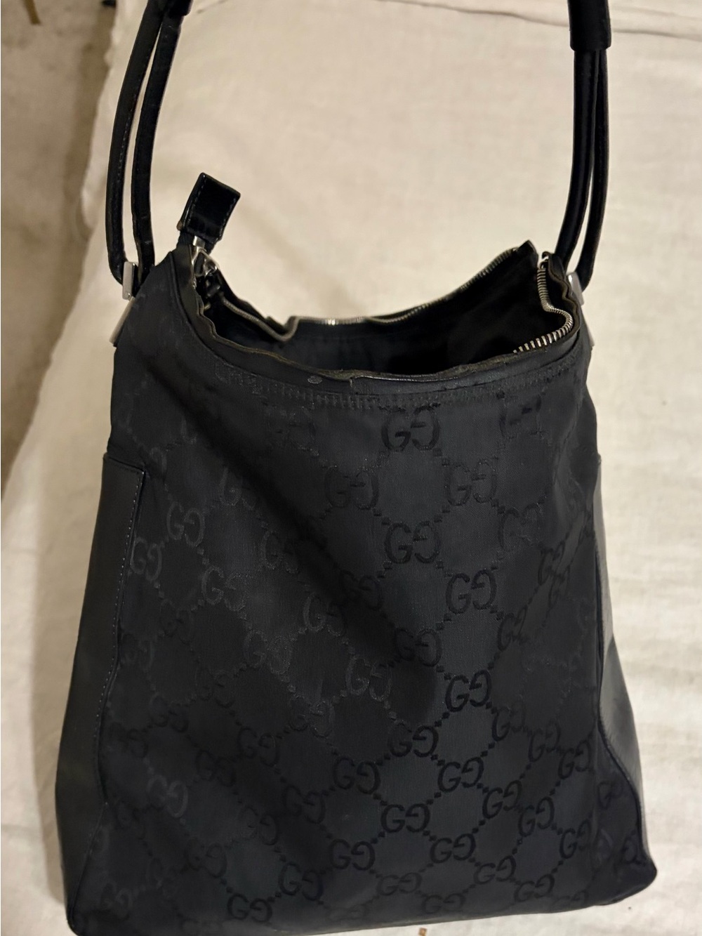 Gucci Black GG Monogram Hobo Shoulder Bag With Matching Wallet.